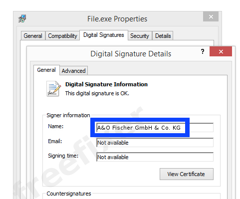 Screenshot of the A&O Fischer GmbH & Co. KG certificate